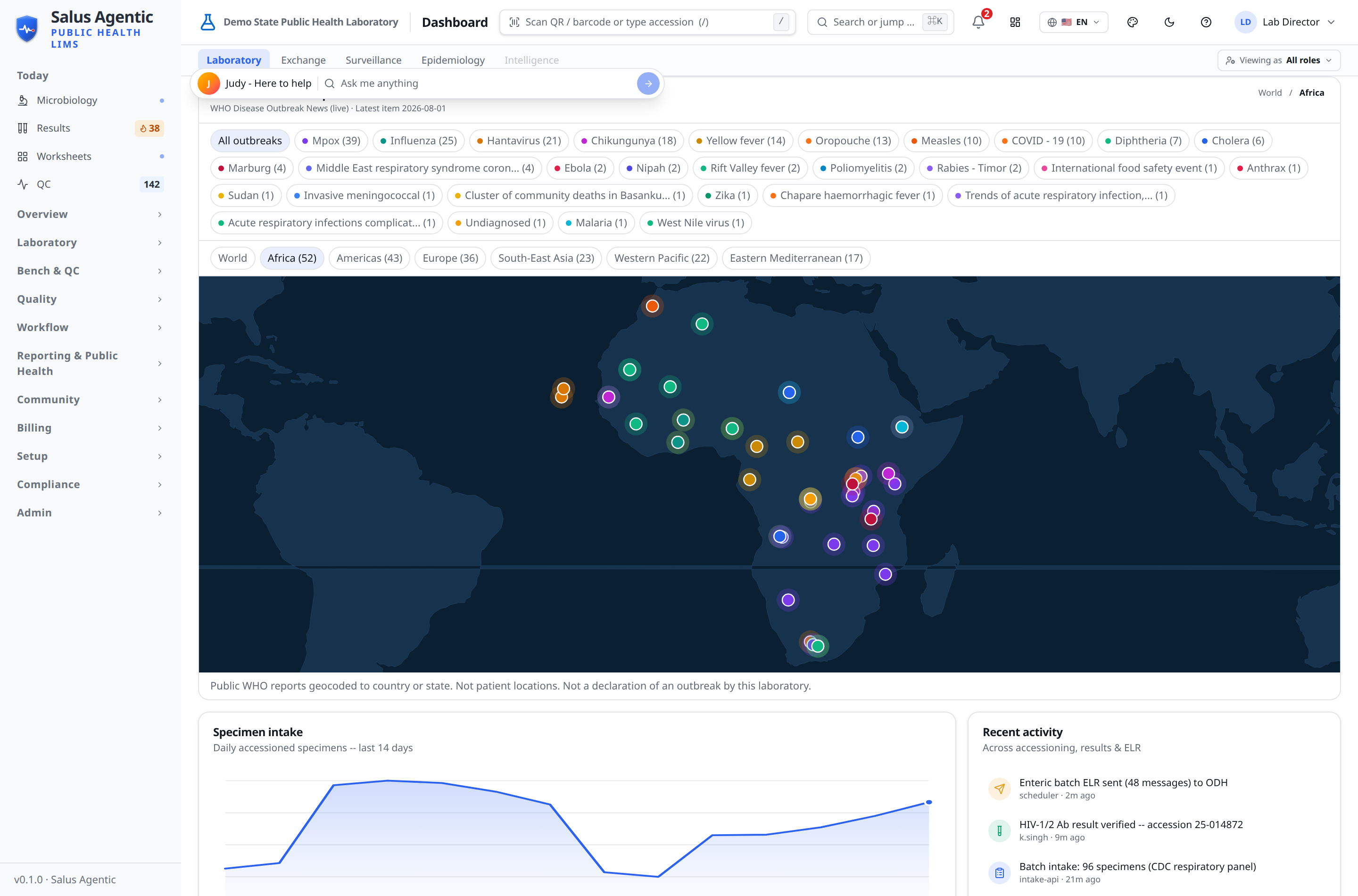 Salus GIS disease and outbreak cluster map